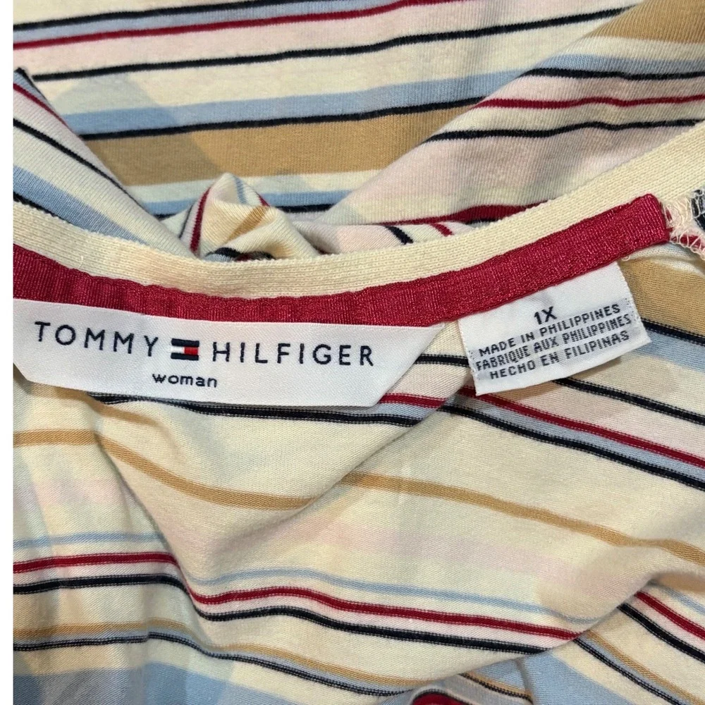 Vintage‎ Y2K Tommy Hilfiger Striped Cardigan Sweater Blue Cream Preppy Women's L
